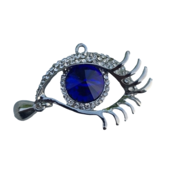 Jewelry - Silvertone Blue Beveled Rhinestones Knowing Eye Pendant Charm